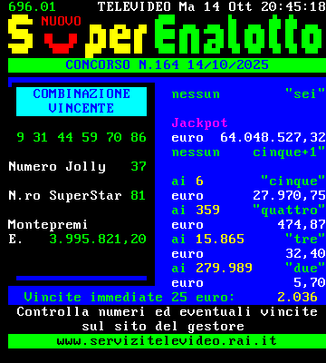 Estrazioni Superenalotto pagina 01